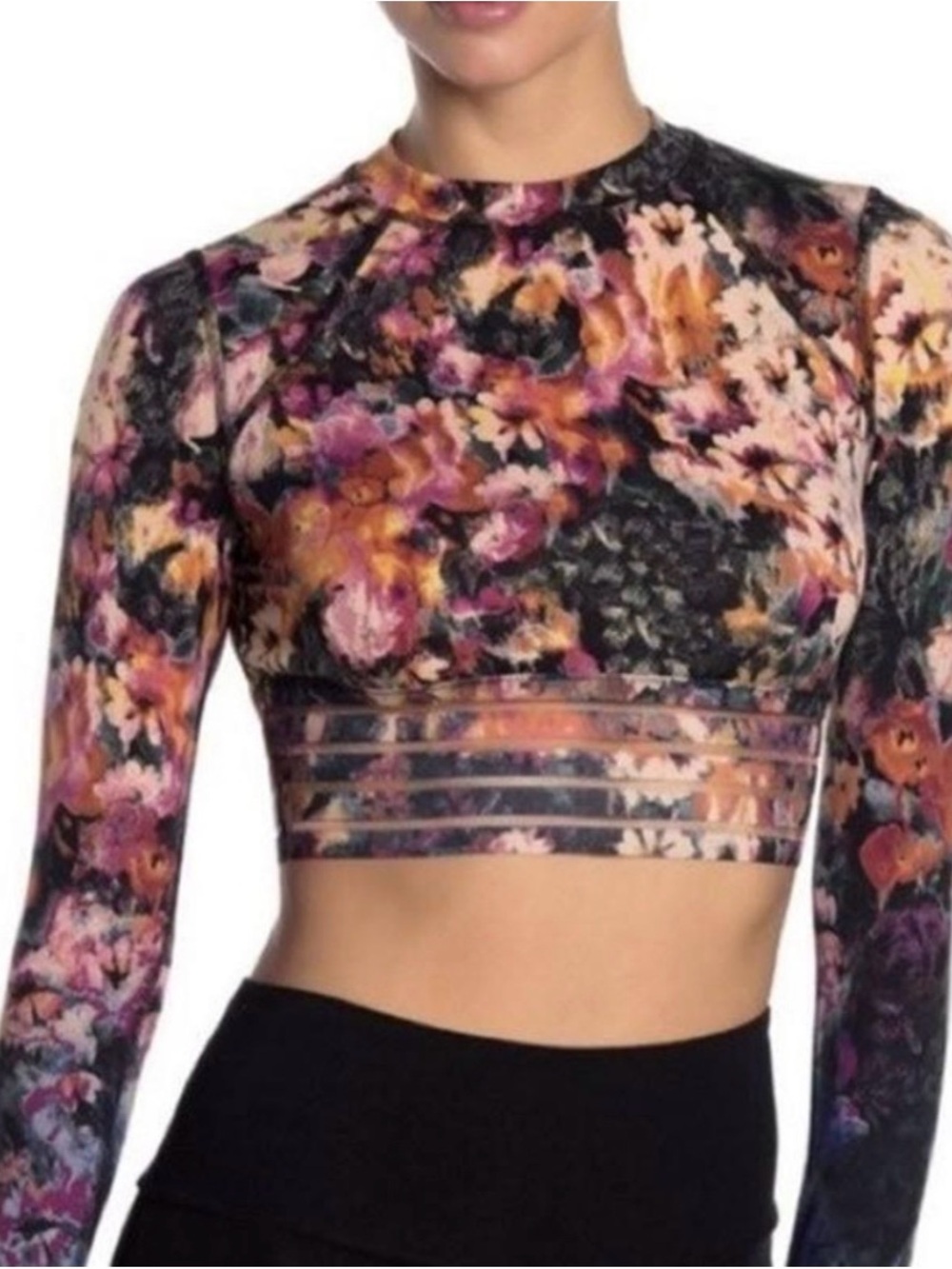 Free people movement Idris floral crop top long sleeve workout shirt size S